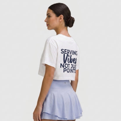 Camiseta boxy cropped con texto algodón