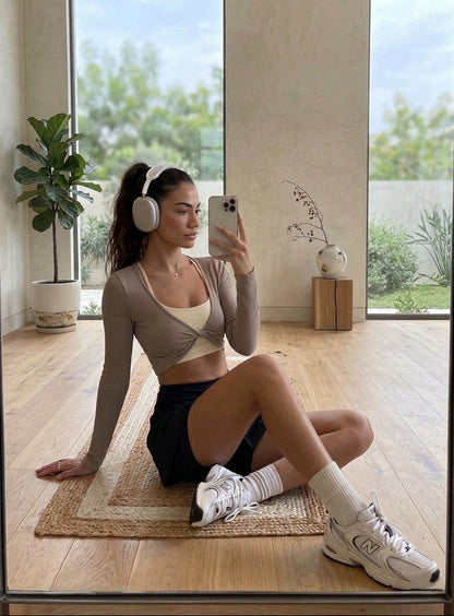 Crop top rib nudo frontal manga larga