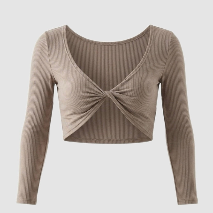 Crop top rib nudo frontal manga larga