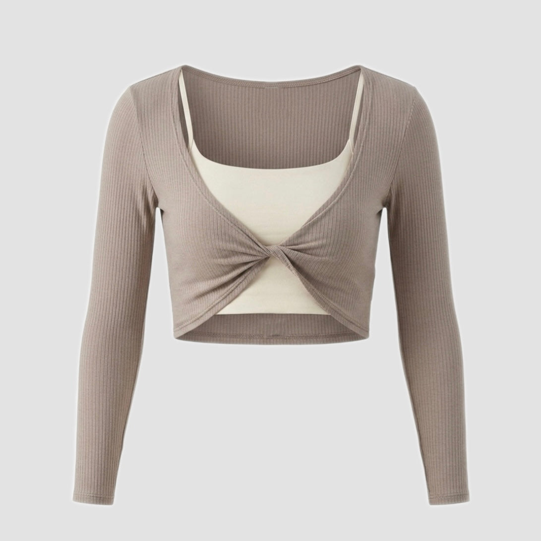 Crop top rib nudo frontal manga larga