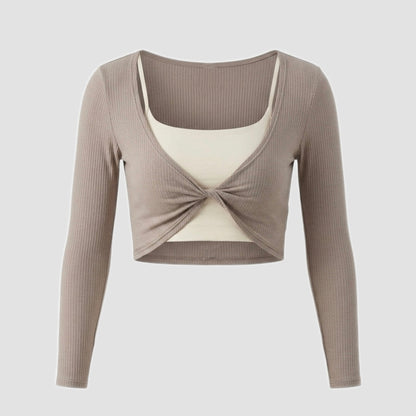 Crop top rib nudo frontal manga larga