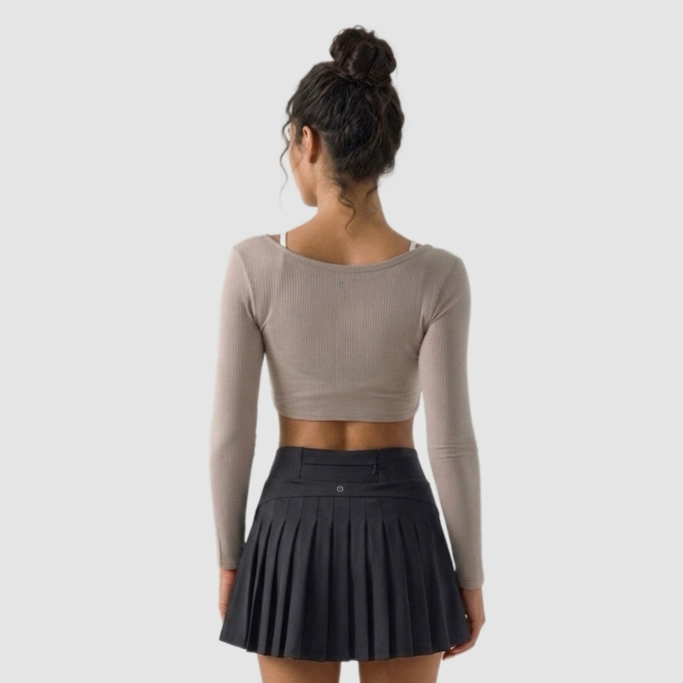 Crop top rib nudo frontal manga larga