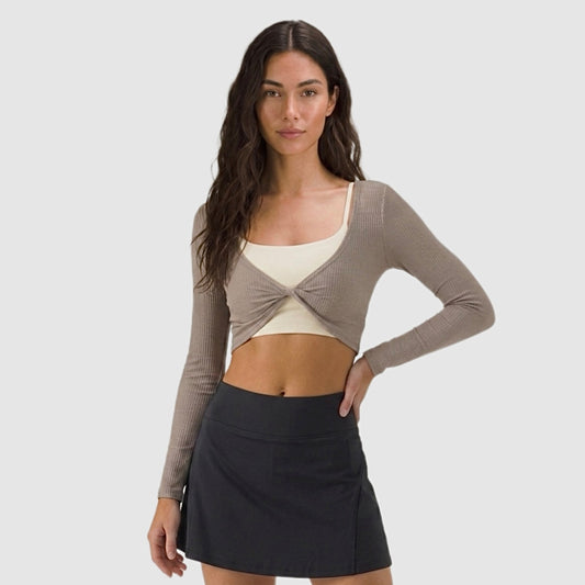Crop top rib nudo frontal manga larga